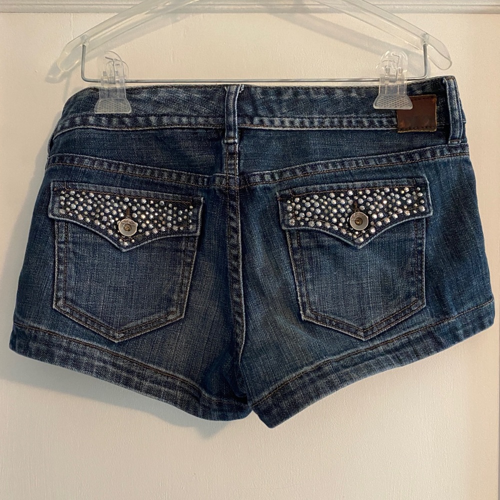Y2K Express Stella Booty Butt Cheek Low Rise Micro Sparkly Studded Shorts Size 4